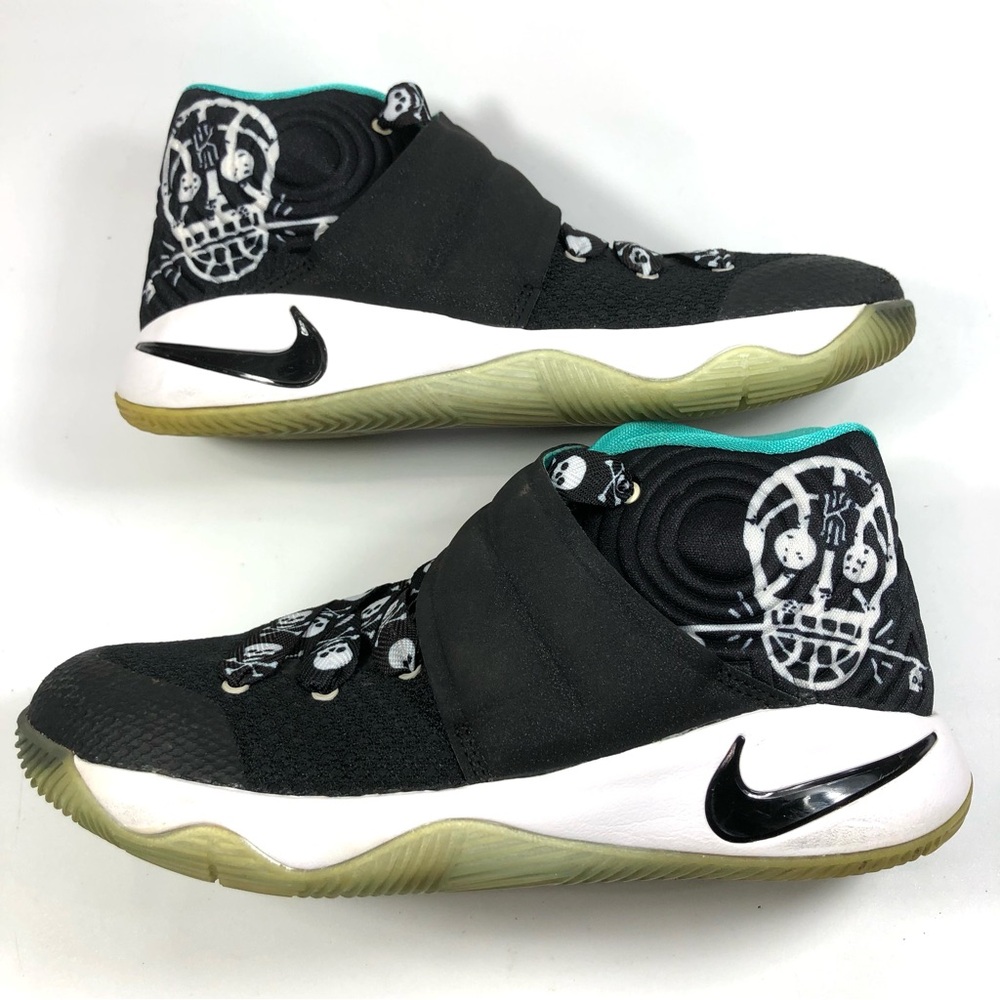 Nike Kyrie 2 Skate Kids Black & Teal Skull-Accent Basketball Sneakers Custom